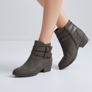 Indigo rd.Grey Faux Suede Ankle Boots with Straps and Zippers ladies boots